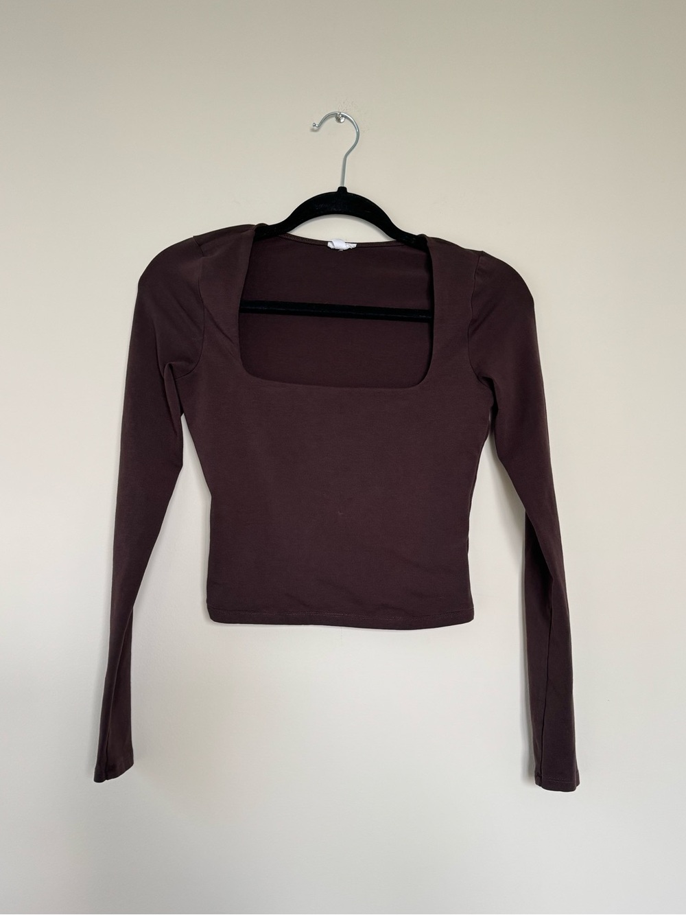 Garage Square Neck Long Sleeve Crop Top - Brown
